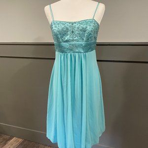 David's Bridal Turquoise Sequined Cocktail Dress